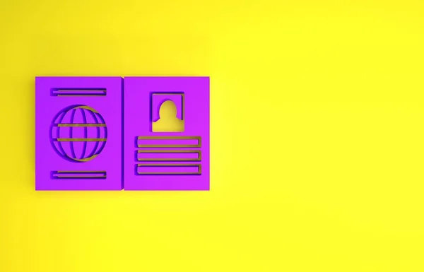Pasaporte Púrpura Con Icono Datos Biométricos Aislado Sobre Fondo Amarillo — Foto de Stock