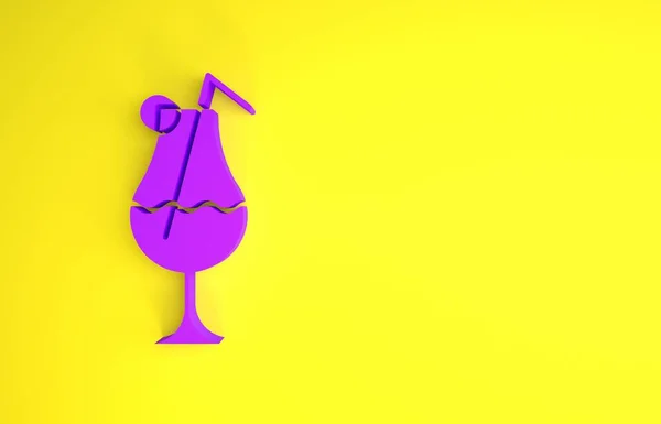 Cocktail Roxo Bebida Alcoólica Ícone Isolado Fundo Amarelo Conceito Minimalismo — Fotografia de Stock