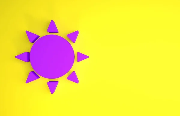 Фиолетовый Символ Солнца Выделен Желтом Фоне Летний Символ Добрый Солнечный — стоковое фото
