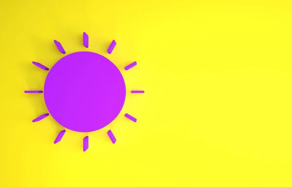 紫色太阳图标孤立在黄色背景 夏天的象征阳光灿烂的日子 最低纲领的概念 3D渲染3D插图 — 图库照片