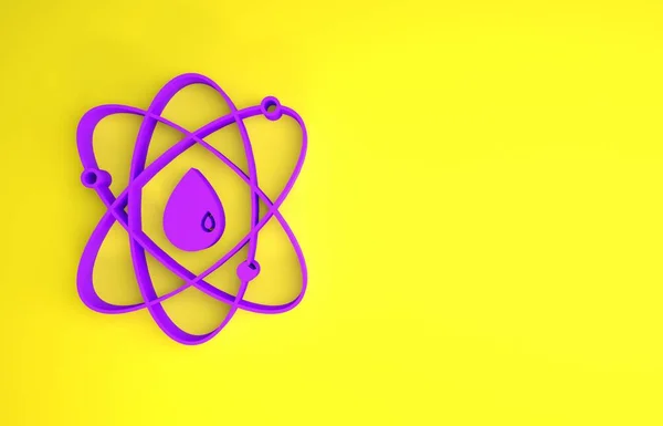 Sarı Arkaplanda Mor Atom Simgesi Izole Edildi Bilimin Eğitimin Nükleer — Stok fotoğraf