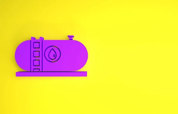 Purple Oil and gas industrial factory building icon isolated on yellow background. Minimalism concept. 3d illustration 3D render