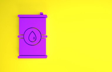 Sarı arka planda Mor Fıçı yağ ikonu izole edildi. Minimalizm kavramı. 3d illüstrasyon 3B canlandırma