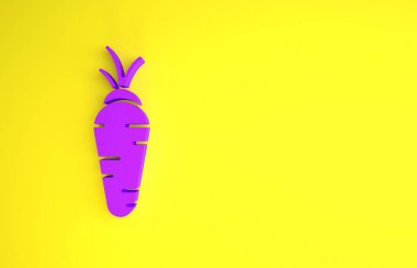 Sarı arka planda izole edilmiş mor havuç ikonu. Minimalizm kavramı. 3d illüstrasyon 3B canlandırma