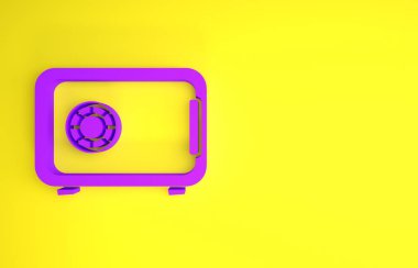 Mor Güvenli simgesi sarı arkaplanda izole edildi. Kapı, şifreli bir banka kasası. Güvenilir Veri Koruma. Minimalizm kavramı. 3d illüstrasyon 3B canlandırma