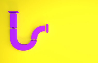 Mor Sanayi metalik boru ikonu sarı arka planda izole edildi. Tesisat boru hattının farklı şekillerde parçaları. Minimalizm kavramı. 3d illüstrasyon 3B canlandırma