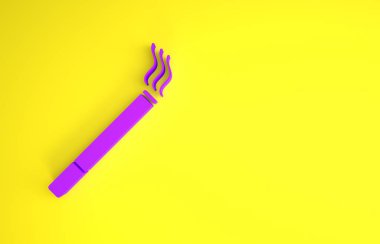 Sarı arka planda izole edilmiş mor sigara ikonu. Tütün tabelası. Sigara içme sembolü. Minimalizm kavramı. 3d illüstrasyon 3B canlandırma