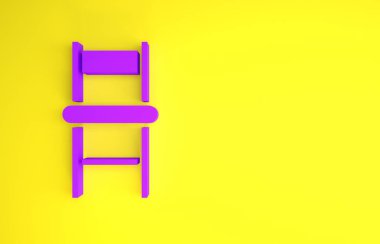 Sarı arka planda izole edilmiş mor sandalye simgesi. Minimalizm kavramı. 3d illüstrasyon 3B canlandırma