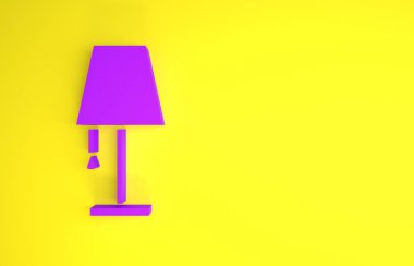 Sarı arkaplanda mor masa lambası simgesi izole edildi. Minimalizm kavramı. 3d illüstrasyon 3B canlandırma