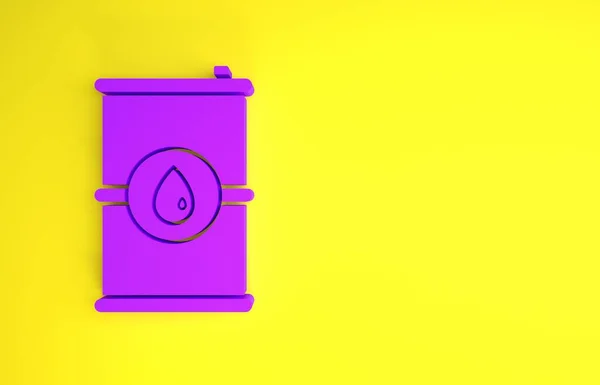 紫色的Barrel油图标孤立在黄色背景上 最低纲领的概念 3D渲染3D插图 — 图库照片