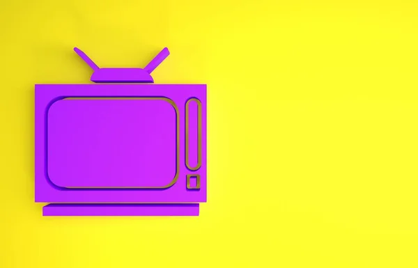 Purple Retro Icon Isolated Yellow Background Television Sign Minimalism Concept — Stock Photo, Image