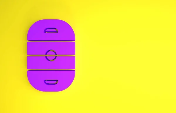 紫色冰球溜冰场图标孤立在黄色背景 曲棍球场最低纲领的概念 3D渲染3D插图 — 图库照片