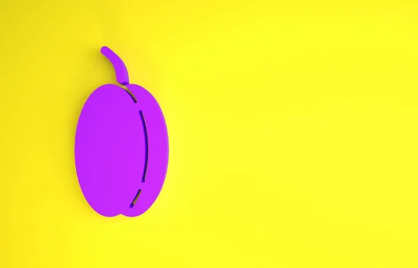 Sarı Arka Planda Izole Edilmiş Mor Erik Meyvesi Ikonu Minimalizm — Stok fotoğraf