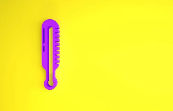 黄色の背景に隔離された紫色の気象温度計のアイコン 高温または低温を示す温度計機器 最小限の概念 3Dイラスト3Dレンダリング — ストック写真