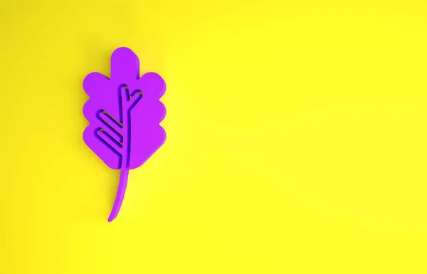 紫色叶子图标孤立在黄色背景上 叶子的标志 新鲜的自然产品符号 最低纲领的概念 3D渲染3D插图 — 图库照片