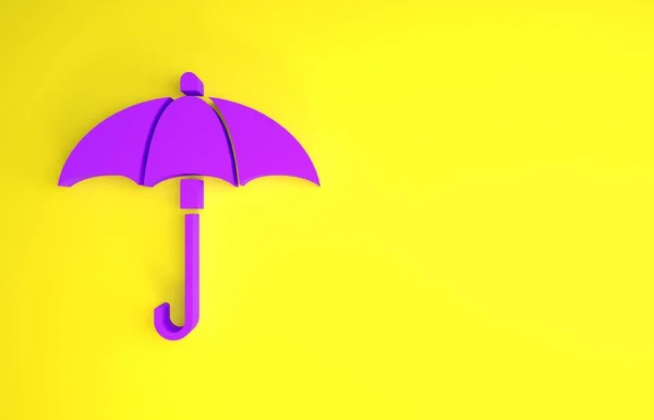 Roxo Clássico Elegante Ícone Guarda Chuva Aberto Isolado Fundo Amarelo — Fotografia de Stock