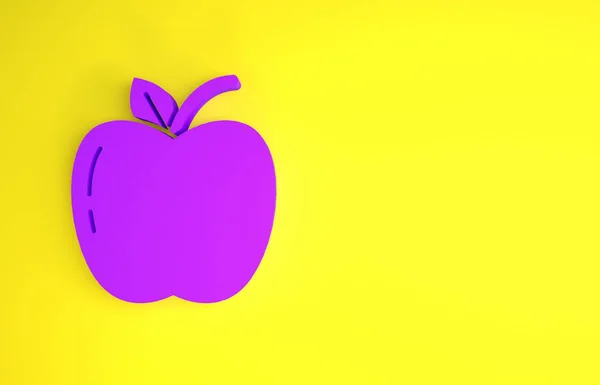 Paarse Apple Pictogram Geïsoleerd Gele Achtergrond Fruit Met Bladsymbool Minimalisme — Stockfoto