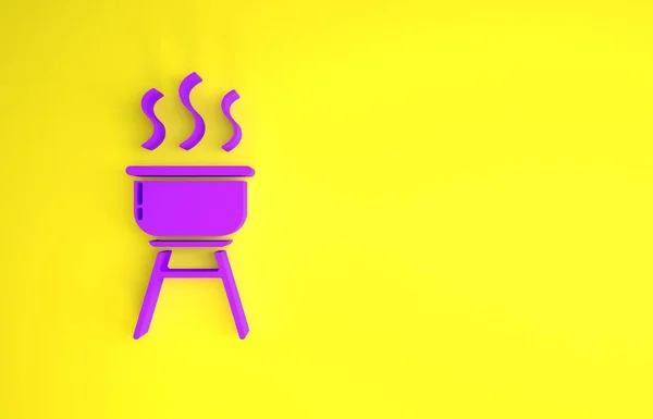 Paarse Barbecue Grill Pictogram Geïsoleerd Gele Achtergrond Barbecuefeestje Minimalisme Concept — Stockfoto