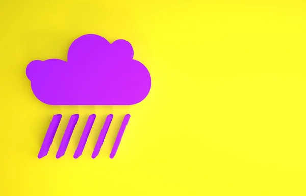 Purple Cloud Εικονίδιο Βροχής Απομονωμένο Κίτρινο Φόντο Βροχή Σύννεφο Βροχόπτωση — Φωτογραφία Αρχείου