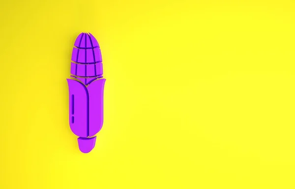 黄色の背景に分離された紫色のトウモロコシアイコン 最小限の概念 3Dイラスト3Dレンダリング — ストック写真