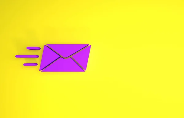 Purple Express Envelope Icon Isolated Yellow Background Email Message Letter — Stock Photo, Image