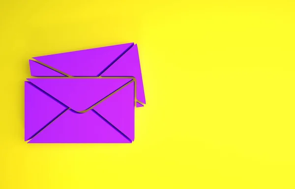 Ícone Envelope Roxo Isolado Fundo Amarelo Símbolo Letra Mensagem Email — Fotografia de Stock