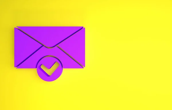 Envelope Roxo Ícone Marca Seleção Isolado Fundo Amarelo Entrega Mail — Fotografia de Stock