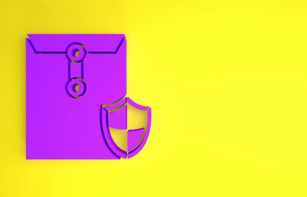 Paarse Envelop Met Schild Pictogram Geïsoleerd Gele Achtergrond Verzekeringsconcept Beveiliging — Stockfoto