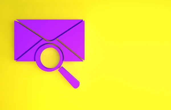 Purple Envelope Mail Magnifying Glass Icon Isolated Yellow Background Minimalism — Stock Photo, Image