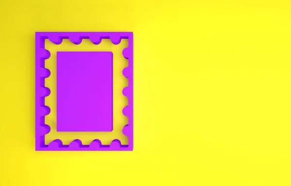 Icono Sello Postal Púrpura Aislado Sobre Fondo Amarillo Concepto Minimalista — Foto de Stock