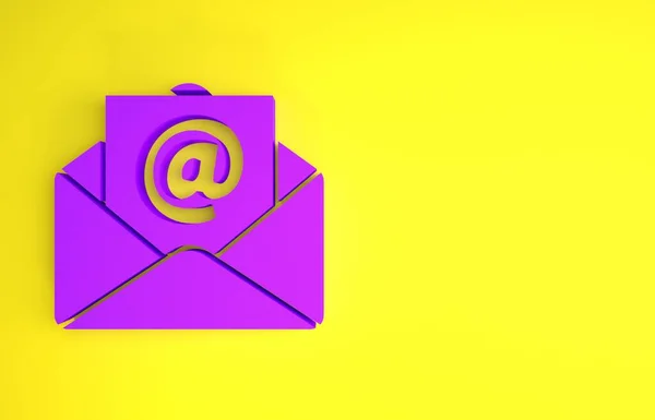 Fioletowy Mail Ikona Mail Izolowane Żółtym Tle Mail Symbolem Koperty — Zdjęcie stockowe