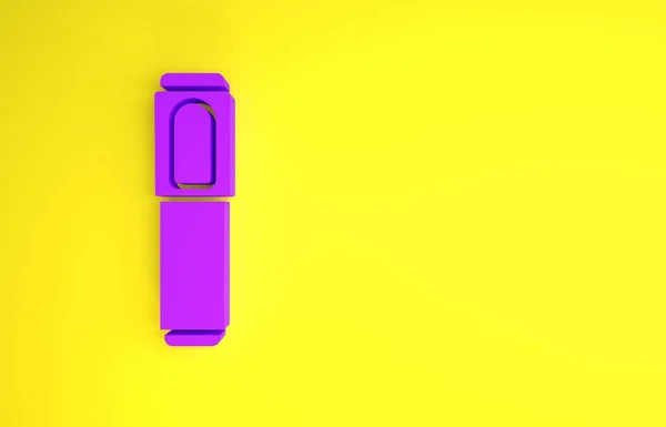 黄色の背景に分離された紫色のマーカーペンアイコン 最小限の概念 3Dイラスト3Dレンダリング — ストック写真