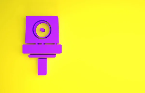 紫色喷雾器可在黄色背景上隔离出喷嘴帽图标 最低纲领的概念 3D渲染3D插图 — 图库照片