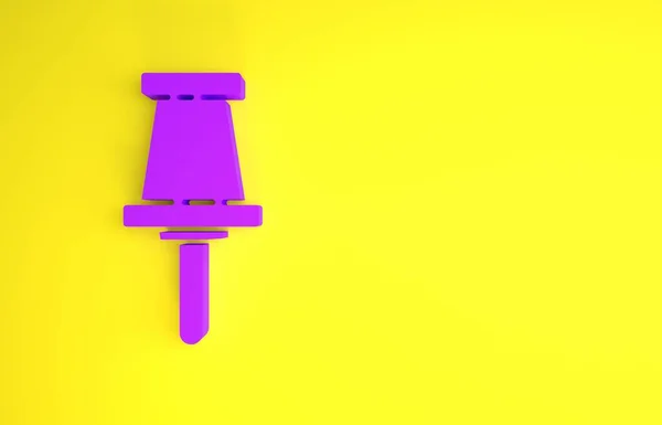 Purple Push Pin Icono Aislado Sobre Fondo Amarillo Signo Chinchetas — Foto de Stock