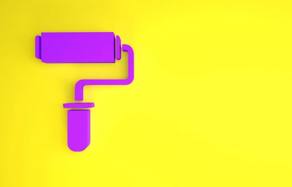 Фиолетовый Краска Ролик Значок Кисти Изолированы Желтом Фоне Концепция Минимализма — стоковое фото