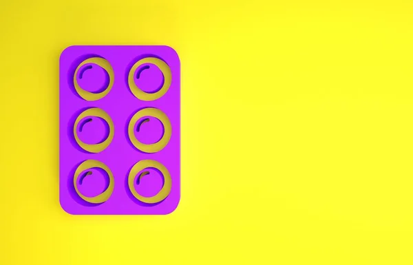 紫色水彩画在盒子图标孤立在黄色背景 最低纲领的概念 3D渲染3D插图 — 图库照片