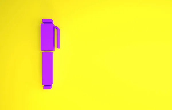 黄色の背景に分離された紫色のペンアイコン 最小限の概念 3Dイラスト3Dレンダリング — ストック写真