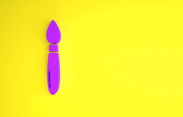 Pincel Púrpura Icono Aislado Sobre Fondo Amarillo Concepto Minimalista Ilustración —  Fotos de Stock