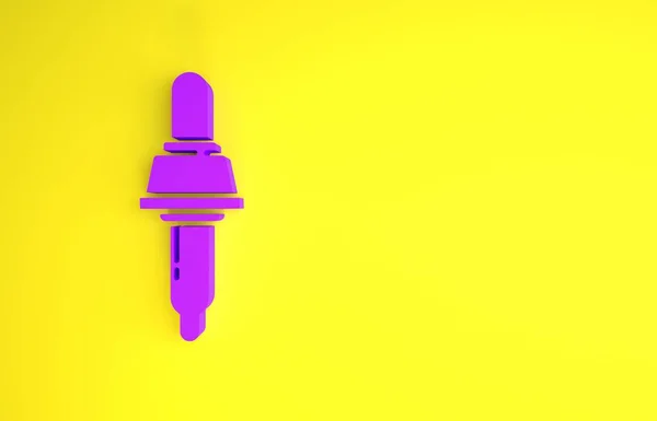 黄色の背景に分離された紫色のピペットアイコン 化学研究室の機器の要素 医学のシンボル 最小限の概念 3Dイラスト3Dレンダリング — ストック写真