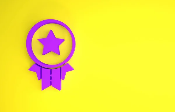 Фиолетовый Медаль Звездой Желтом Фоне Знак Достижения Победителя Медаль Концепция — стоковое фото