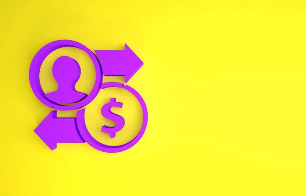 Purple Job promotion exchange money icon isolated on yellow background. Success, achievement, motivation business symbol, growth. Minimalism concept. 3d illustration 3D render