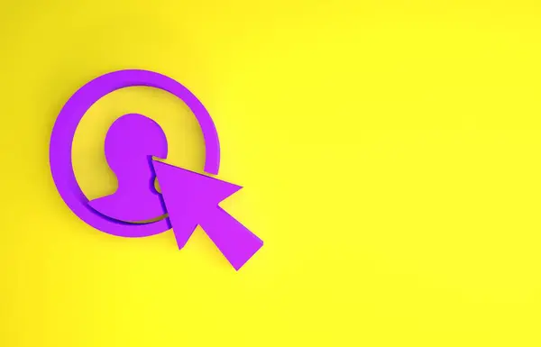 紫色用户的男装西装图标孤立在黄色背景 业务化身符号 用户配置文件图标 男性用户签名 最低纲领的概念 3D渲染3D插图 — 图库照片