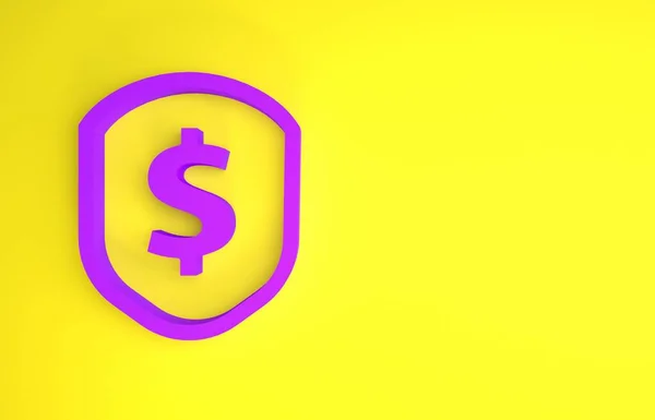 Escudo Púrpura Con Símbolo Dólar Icono Aislado Sobre Fondo Amarillo — Foto de Stock