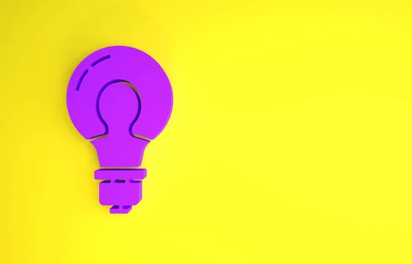 Purple Light Bulb Concept Idea Icon Isolated Yellow Background Energy — Stock Photo, Image