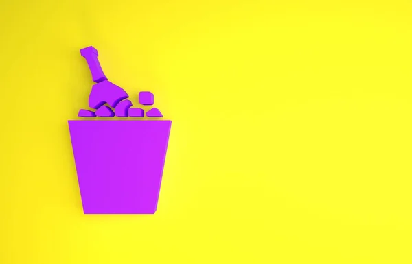 Botella Púrpura Champán Icono Cubo Hielo Aislado Sobre Fondo Amarillo — Foto de Stock
