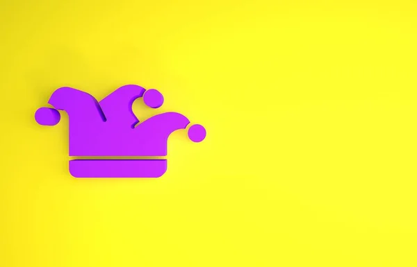 Ікона Фіолетового Джокера Ізольована Жовтому Фоні Jester Капелюх Дзвонами Ігрові — стокове фото