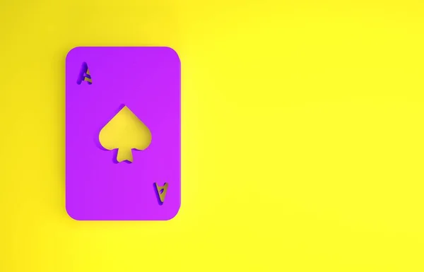 Sarı Arkaplanda Izole Edilmiş Maça Sembollü Mor Oyun Kartı Kumarhane — Stok fotoğraf