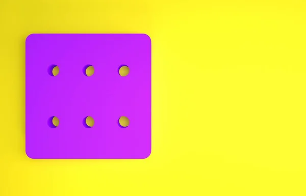 紫色游戏骰子图标孤立在黄色背景 赌场赌博 最低纲领的概念 3D渲染3D插图 — 图库照片