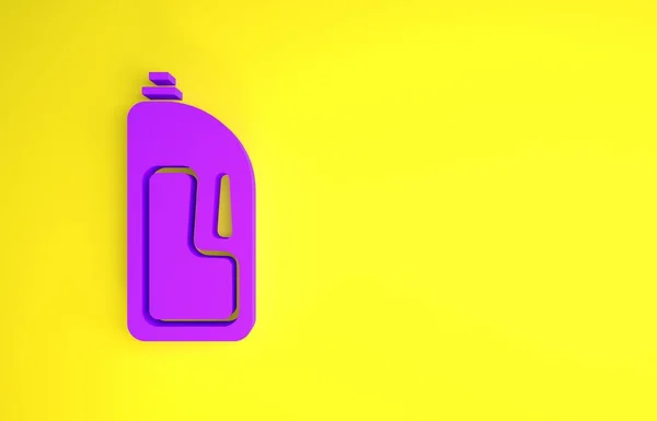 Fioletowy Pojemnik Ikoną Czyszczącą Odpływ Odizolowany Żółtym Tle Detergent Plastikowej — Zdjęcie stockowe