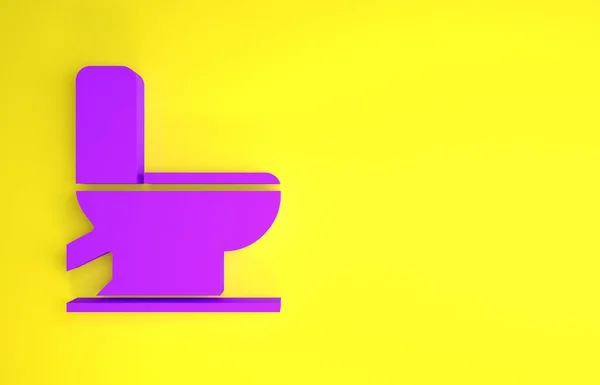 黄色の背景に隔離された紫色のトイレボウルアイコン 最小限の概念 3Dイラスト3Dレンダリング — ストック写真